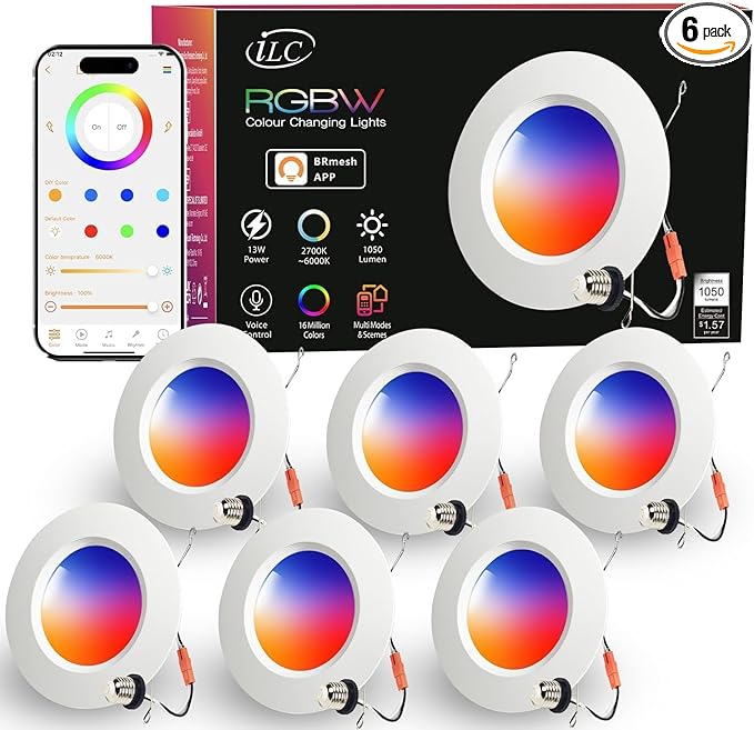 Retrofit LED Recessed Lighting 5/6 Inch, Color Changing, 13W Bluetooth APP Control, Color Temperature Tunable 2700K-6000K, ETL (6 Pack)