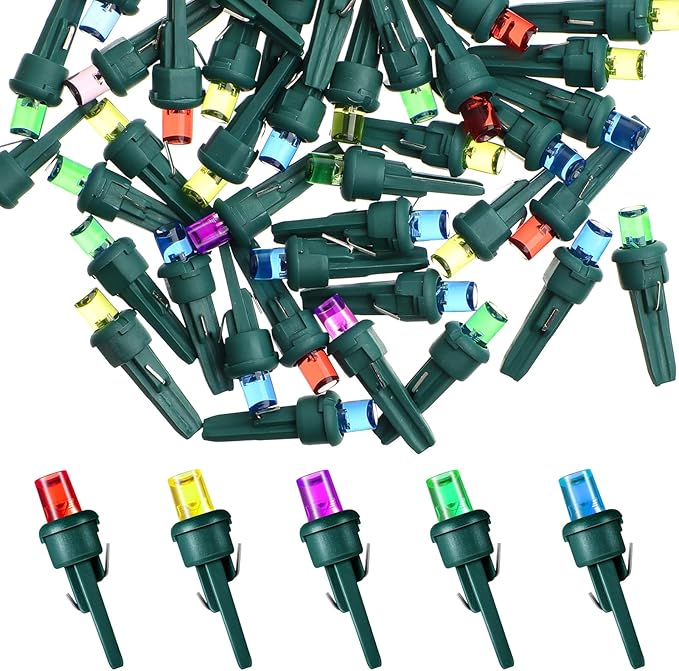 Honoson 180 Count 5 mm LED Halloween Replacement Bulbs Bulk Wide Angle Christmas Light Xmas Tree String Replacement Festival Light Decoration (Green Base with Bright Colors Bulb)