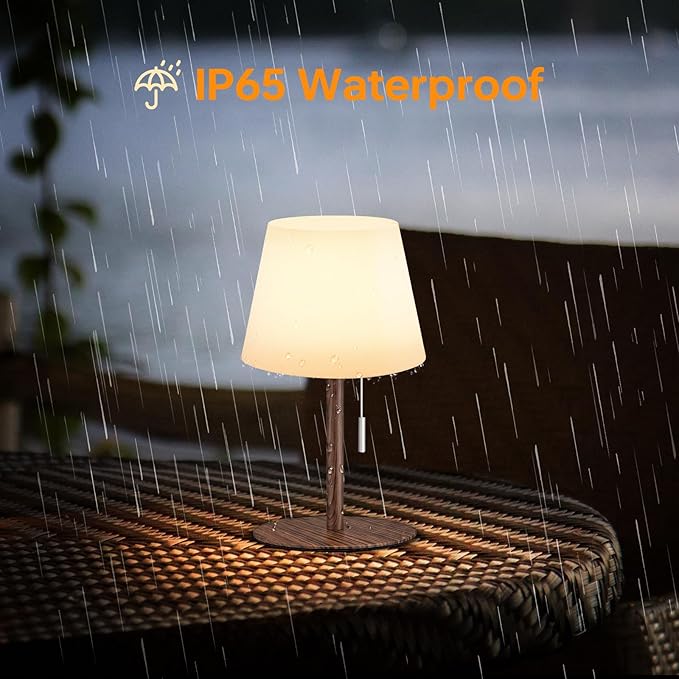 Shower Lamp Battery Operated Outdoor Table Lamps Cordless Waterproof LED Dimmable Warm White and RGB Table Lamps Rechargeable Lamp Outdoor Lamps for Patio/Bathroom（Wood Grain）