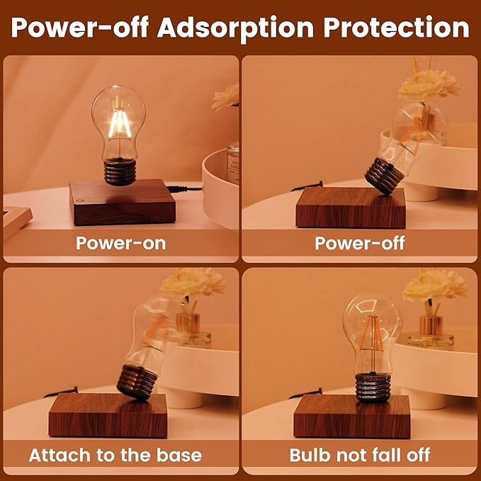 Levitating Lamp,Floating Light Bulb,Magnetic Levitating LED Desk Lamp for Unique Gifts,360 Degre Rotating Night light,Levitating Cool lamps for Home & Office,Birthday Christmas gift,Square Wooden Base