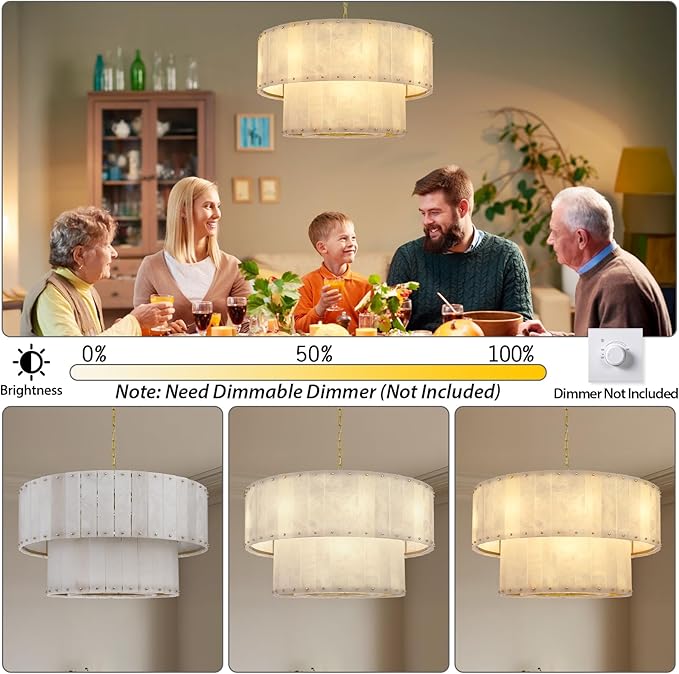 Alabaster Chandelier D32in Spanish Natural Marble Round Chandeliers, 2 Tiers Alabaster Pendant Light,Modern Living Room Chandelier, Dimmable Gold Chandeliers for Dining Room,Bedroom,Bathroom,Entryway