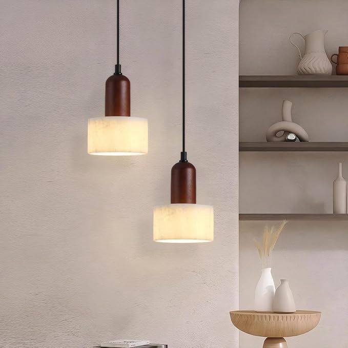 Wabi Sabi Pendant Light Small Nordic Marble Chandeliers Natural Stone Shade Jepanese Hanging Light Fixture for Bedside Reading Nook Kitchen Island Hallway