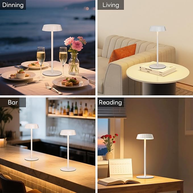 EppieBasic Rechargeable Table Lamps Cordless: Set of 2 Battery Operated Portable & 2700K Warm Light Metal Lamps for Living Room, Dining, Entryway