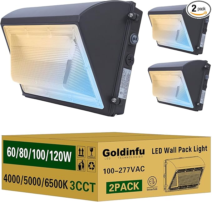 120W LED Wall Pack Light with Photocell 2Pack, 4000/5000/6500K 3CCT, 60/80/100/120W Selectable, Commercial Security Lighting Outdoor LED Wall Lights for Parking House Warehouse 100-277V ETL Listed