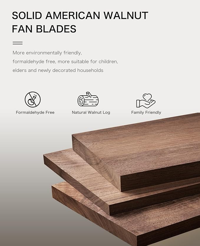 Ceiling Fans with Lights and Remote, 3 Solid Wood Blades, Outdoor Wooden Ceiling Fan with 2 Downrods for Patios, 52 Inch Modern Ceiling Fan with Noiseless Reversible DC Motor