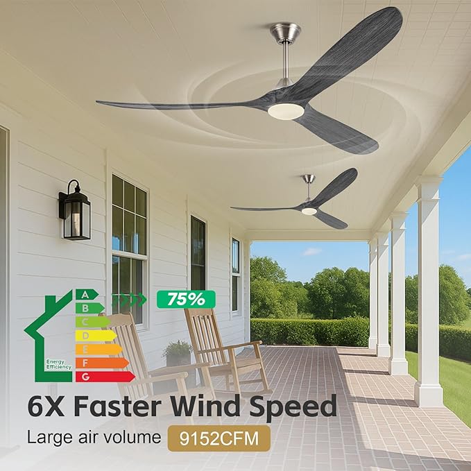 70" Outdoor Ceiling Fan with Light, Large Modern Alexa Smart Lighting & Ceiling Fans with App/Voice/Remote Control, 3 Wood Blade, Quiet Energy Efficient, for Indoor Exterior Patio Porch Bedroom Garage