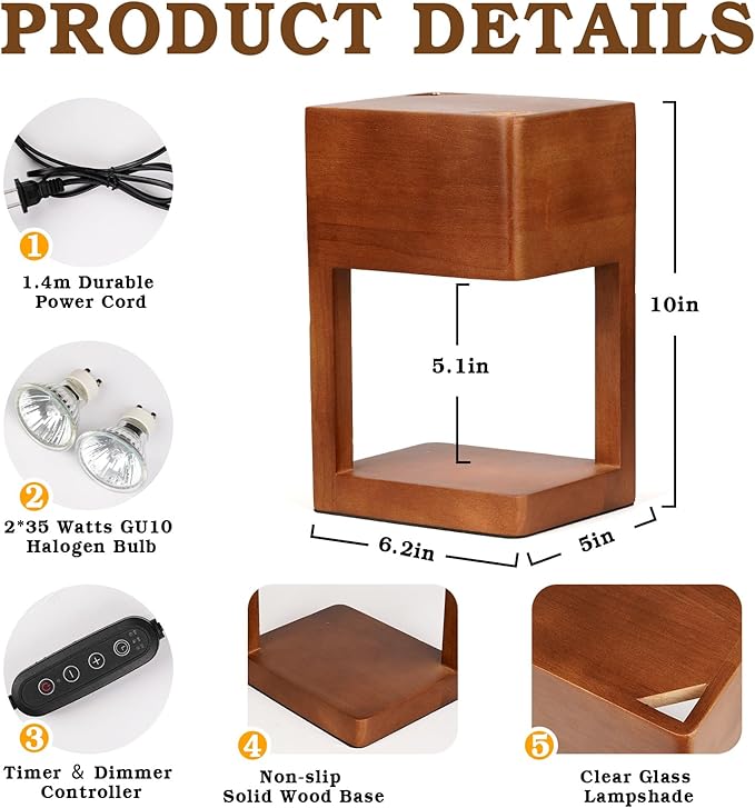 Candle Warmer Lamp Wood with Timer, Dimmable Electric Candle Lamp Warmer for Jar Candles, 2 * 35 Watt Bulb, Birthday Gifts for Women Men, Decorative Wooden Candle Lamp for Bedroom Home Decor