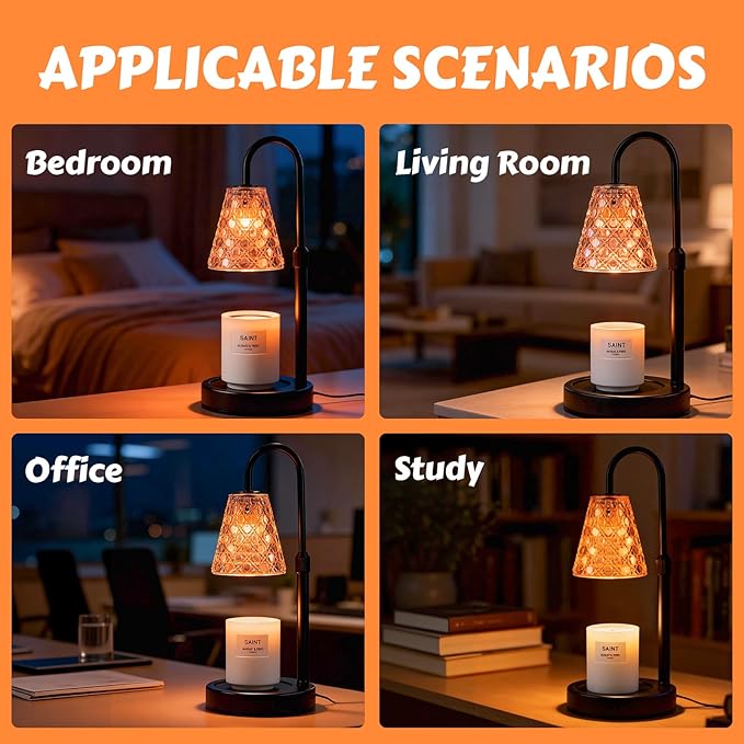 Candle Warmer Lamp with Timer Dimmable, Height Adjustable Wax Melt Warmer for Jar Candles - Includes 2 Bulbs, Birthday Gifts for Women Mom, Housewarming Gifts New Home Decor (Black)