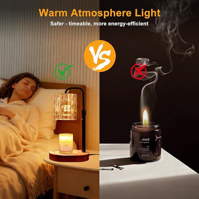 Candle Warmer Lamp with Timer and Dimmer 4-Level Dimmable Flower Light Heat Lamp for Jar Candles Adjustable Height Modern Cute Home Decor for Living Room Bedroom(Gold) (Gold-Square)