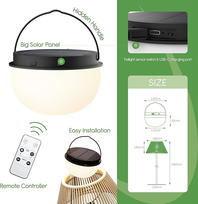 Rattan Series Solar Floor Lamp - Remote Control Included - Dimmable & Timer Modes - Rechargeable Battery Lasts Up to 45 Hours - 2700K - IP44 Weather Resistant