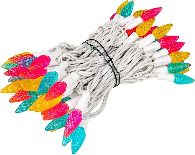 Novelty Lights 24FT 70 LED C6 Easter String Lights - Commercial Grade Outdoor Spring Tree Decorations (Yellow/Teal/Pink)