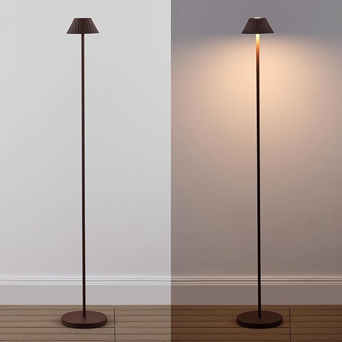 Eyely EYL7168A Jenny 44" Modern Minimalist Indoor/Outdoor Iron Pleated Shade Rechargeable/Cordless Dimmable Integrated LED Floor Lamp, Brown