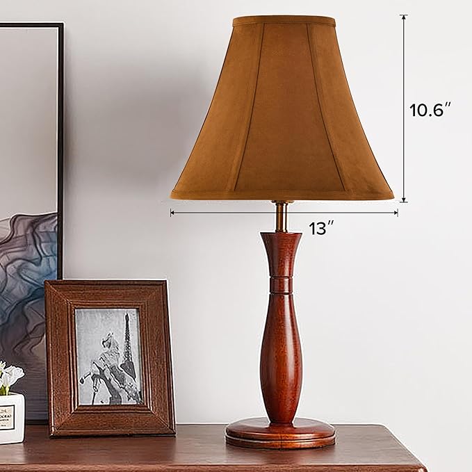 GO&SO Set of 2 Fabric Bell Lamp Shades Brown,6" Top x 13" Bottom x 10.6" High (Spider) - Handcrafted Medium Lamp Shades for Table & Bedside Lamps Replacement Farmhouse