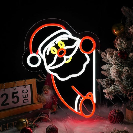 Chrismas Neon Signs for Wall Decor,Santa Claus Neon Sign for Xmas Party,Dimmable Led Christmas Window Lights,Merry Christmas Light Up Decorations for Bedroom Kids Livingroom Winter Home Holiday Gifts
