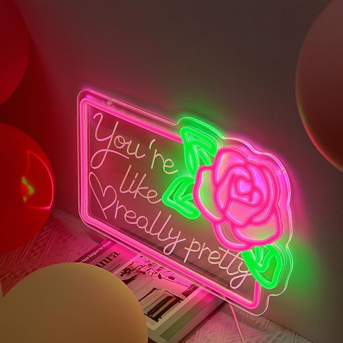 You're Like Really Pretty Neon Signs for Wall Decor,15.7X10.2 IN Pink Led Neon Light Sign Room Decor Aesthetic,Dimmable USB Powered Neon Lights for Teen Girls Bedroom,Wedding,Party,Dorm Decor