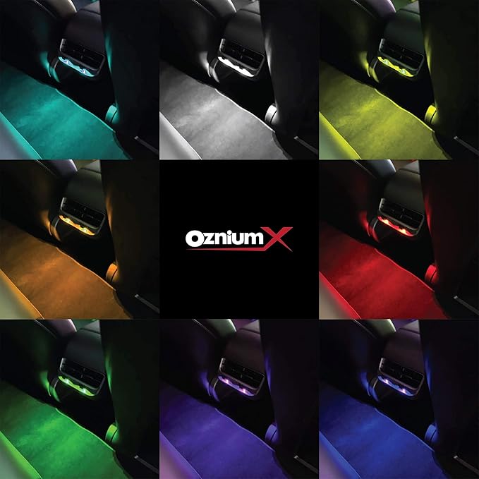OzniumX USB Ambient Light for Tesla Model S/X/3 - (2 Pack), DC5V Smart USB LED Atmosphere Light, Car LED Interior Lighting Kit, Adjustable Brightness, 8 Color Changing Decoration