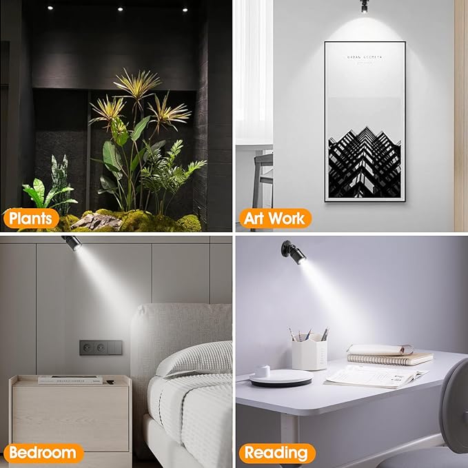 DEDC 6Pcs Led Mini Spot Light, Indoor Picture Lights, 1.5W 12V 6000K Art Light, Accent Up Lights with Wireless RF Dimmer, Closet Spotlight for Plants Jewelry Showcase Model Display Shelves
