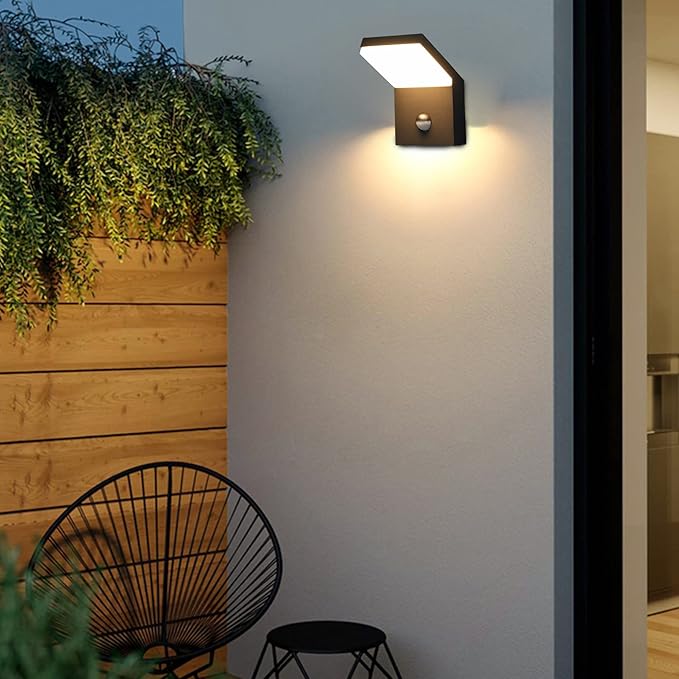 2 Pack Motion Sensor Porch Light Outdoor Wall Mount Black Exterior Light Fixture LED Modern Wall Sconce for House Garden Patio Garage IP54 Waterproof 1800lm 18W 3000K Warm White
