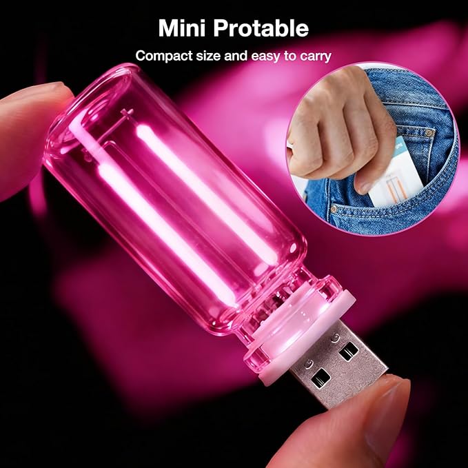 2 PCS USB Car Lights, Touch Dimmable Retro Mini Glass Bottle LED Ambient Night Light for Vehicle Interior, Bedroom, Hallway, Camping, Holiday and Party Decoration (Pink)