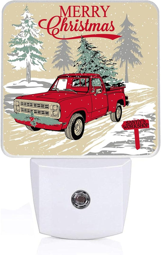 Retro Red Car Night Light, Plug-into Christmas Tree Nightlight White LED Lamp, Energy Efficient Decor Desk Lamp for Bedroom Hallway Stairs Bathroom