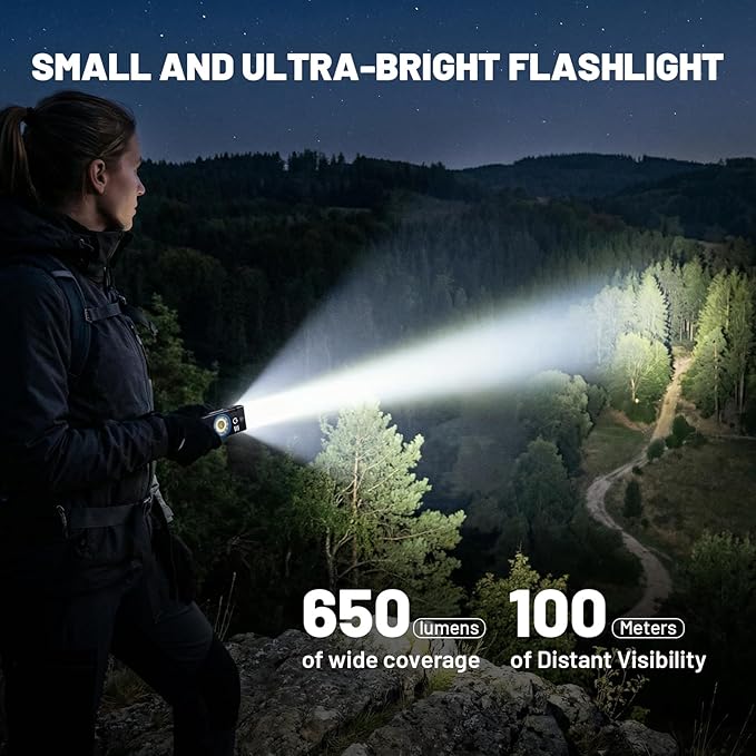 Rechargeable EDC Flashlight, Powerful RGB Flashights, 650 Lumens Portable Flat Mini Pocket Flashlight, IP67 Waterproof Multi-Mode Magnetic Keychain Flashlight for Home Working Camping Hiking Emergency