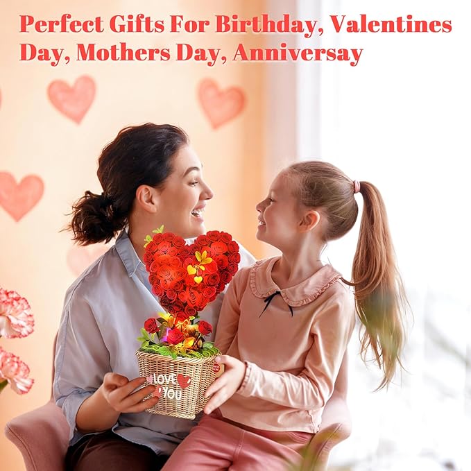 Birthday Cards with MUSIC & LIGHTS, 3D Pop Up Mothers Day Card & Anniversary Card, Love Tree Hearts, 10 Inch Life Sized Forever Bouquet Mothers Day Gifts for Her Women Wife Mom