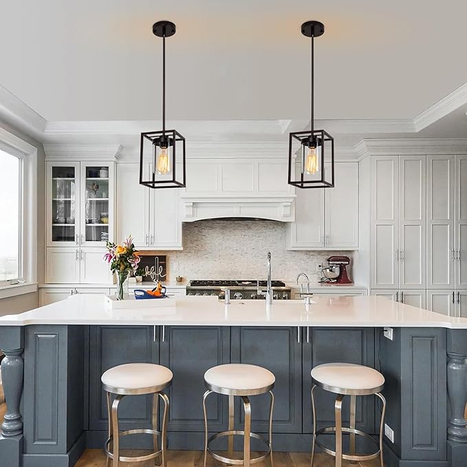 1-Light Oil Rubbed Bronze Pendant Light Fixture, Farmhouse Iron Cage Metal Pendant Light, Lantern Pendant Lighting with Clear Glass Shade for Kitchen Island Entryway Dining Room Hallway