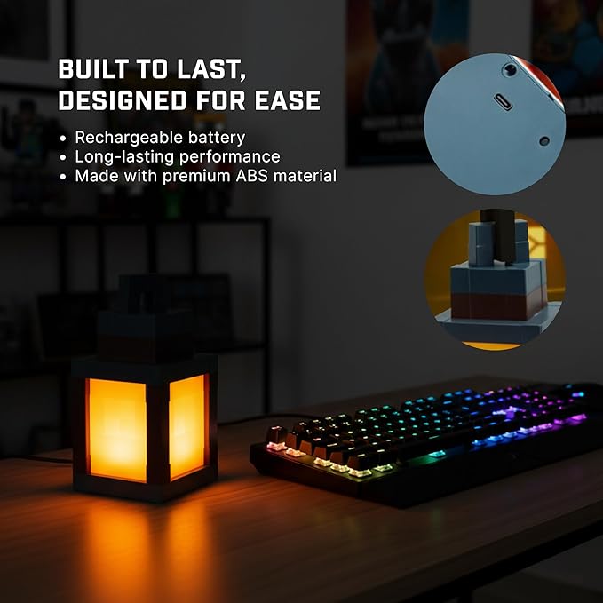 Pixelated Lantern Night Light Lamp - 16 Color RGB Table or Hanging Pixel Mood Light with Chain - Wall Mountable Touch Switch & Remote Control Rechargeable Torch Room Decor LED Light
