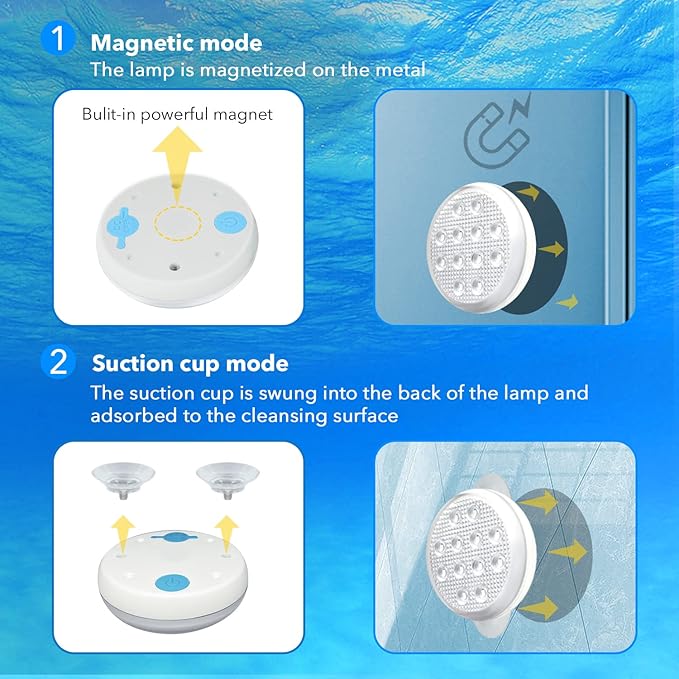 Geekman Rechargeable Underwater LED Lights with Remote, IP68 Waterproof 16-Color Ambient Pool Lights, USB-C Powered with Integrated Battery, Featuring Magnets/Suction Cups (1Pack)