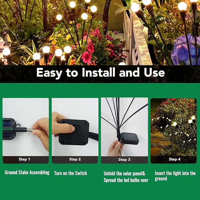 Garden Firefly Lights Solar ,2 Pack 6 LEDs Solar Powered Swaying Outdoor Lights Waterproof,Landscape Yard Patio Pathway Garden Decor,Warm White