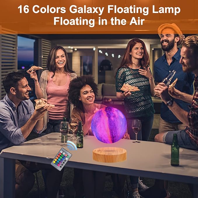 Levitating Galaxy Lamp - Floating Spinning Moon Lamp Rotating Magnetic Levitation 3D Moon Light 16 Colors Modes LED Night Lights for Office Home Room Desk Decor, Unique Gifts