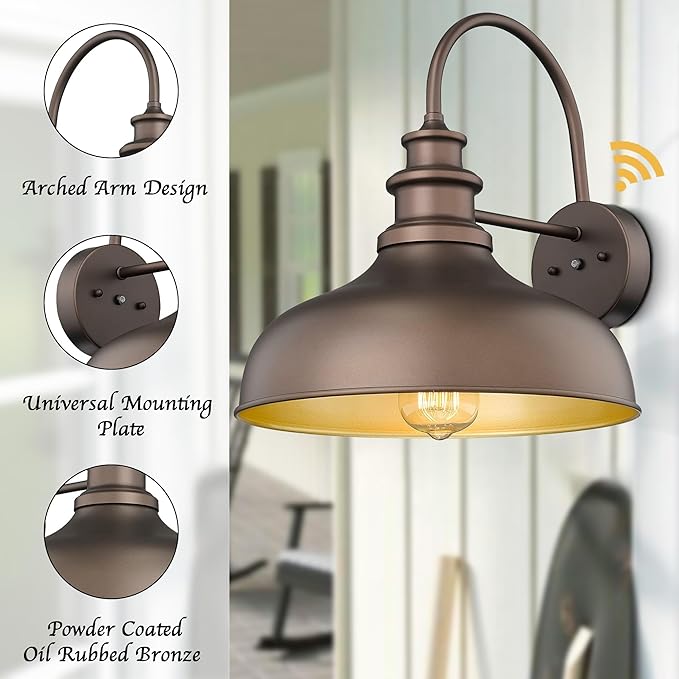 Bestshared Dusk to Dawn Sensor Farmhouse Barn Light, Outdoor Wall Sconce, Outdoor Wall Lantern for Porch, Exterior Light Fixtures Porch Lights (Orb+Gold, 2 Pack)