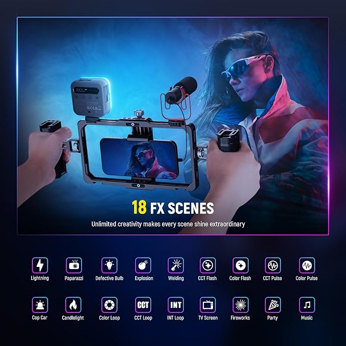 NEEWER BL60C Basic Magnetic RGB Video Light, 360° Full RGB Mini LED Camera Light Rechargeable Portable for Selfie/Tripod Photography Lighting with TL98C Magnetic Handheld Light Wand