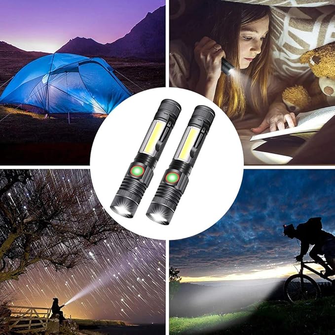 iToncs LED Rechargeable, Super Bright Magnetic Flashlight with COB Work Light, Waterproof, 4 Modes, Pocket Tactical Flashlights for Outdoor Camping Emergency 2 Packs