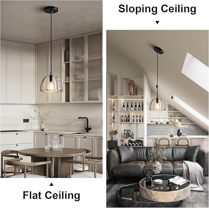 Black Crystal Hemisphere Pendant Light, Kitchen Pendant Lighting Over Island, Farmhouse Pendant Light for Indoor Kitchen Island Dining Room Living Room Bedroom Bathroom, E12 Bulb Included