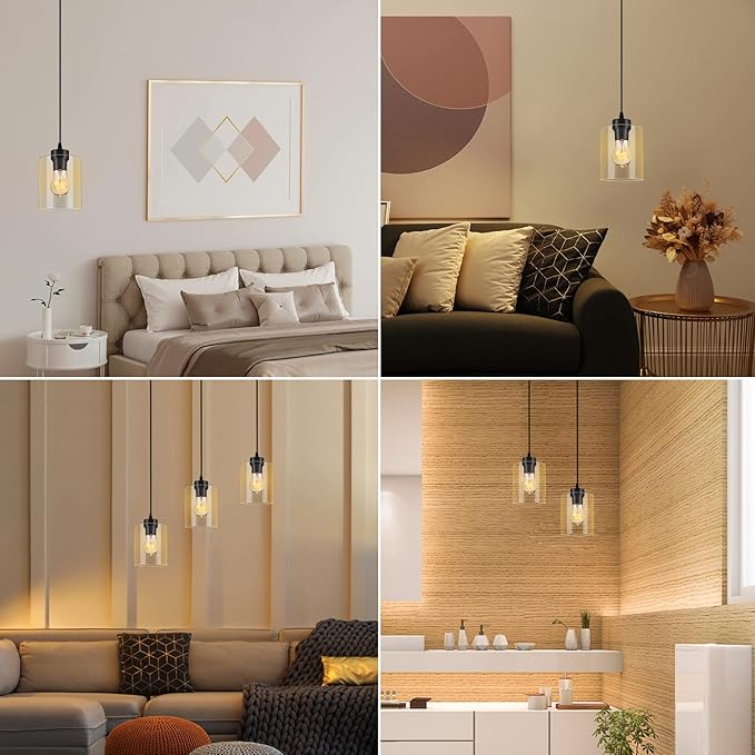 BoostArea Modern Pendant Light Fixtures, Industrial Hanging Ceiling Lamp with Clear Glass Shade, Farmhouse Black Pendant Lighting for Kitchen Island Decor Living Room Hallway Bedroom Dining Hall Bar