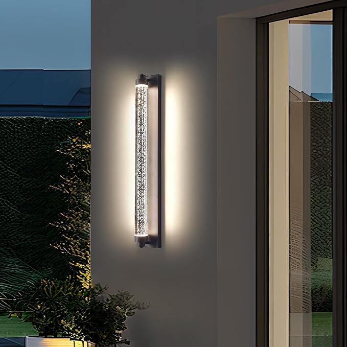 Bubble Crystal Outdoor Wall Lights, 31.4inch LED Modern Wall Mounted Sconce, 3000K-6500K Dimmable Waterproof Outside Lighting Fixtures for House, Porch, Garage, Garden, Bathroom, Indoor