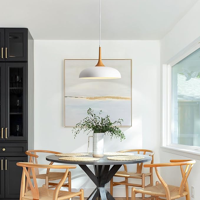 Oversize White Pendant Lights Kitchen Island,Modern Pendant Light Fixtures,Farmhouse Adjustable Hanging Pendant Lighting Foyer Entryway Hallway Bedroom Dining Room Living Room,Faux-Wood,Large 15.75 in