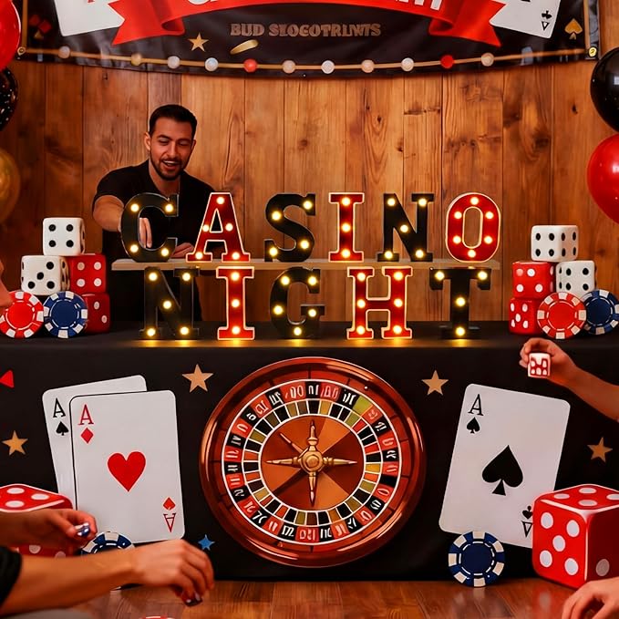 11 Pcs Casino Night Large LED Letter Sign LED Lights Battery Powered Table Decoration for Party Gift Tabletop Decoration