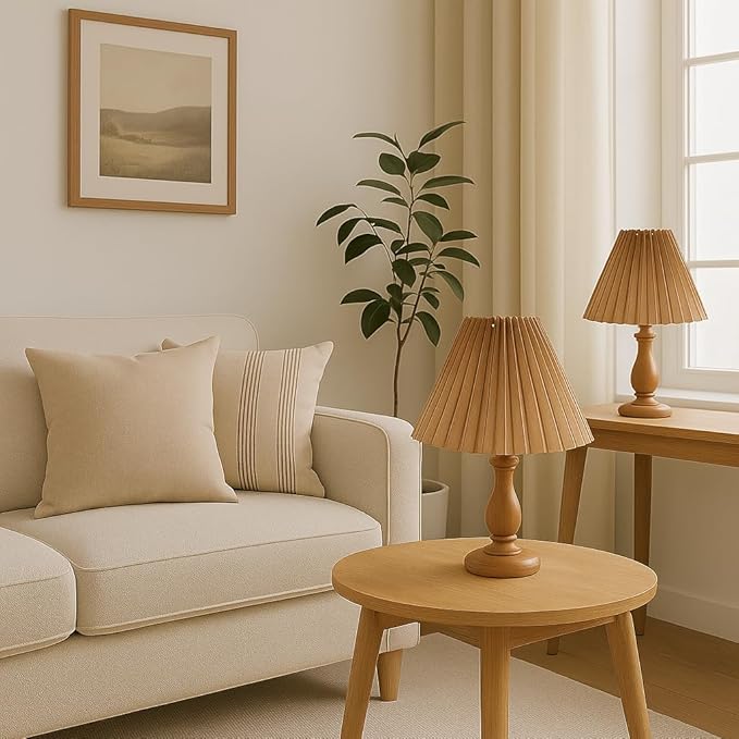 Small lampshades for table lamps, pleated, set of 2. Suitable for E27. 9"x6.2" Compatible with any interior. (beige), (light brown)