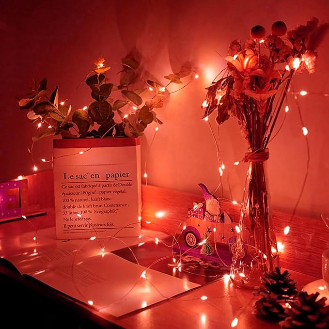 24 Pack Red Fairy Lights 7Ft 20 LED Twinkle String Lights 3 Modes Battery Operated Waterproof Firefly Starry for Mason Jar Party Table Centerpieces Halloween Christmas Valentines Day