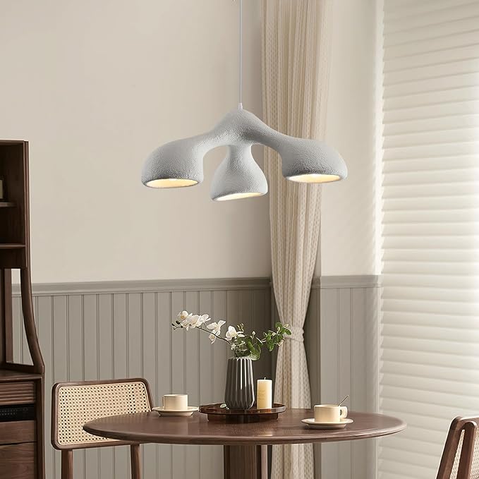 JAYMP 3-Lights Pendant Light Fixture for Dining Room Kitchen Island Restaurant Farmhouse E26 Base Mid Century Modern Hanging Lamp 1 Pack (Matte White,E Shape, 72cm/28.3in)