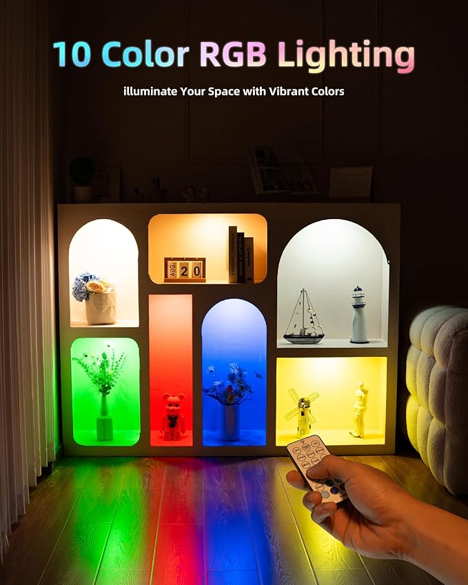 HOLKPOILOT Puck Lights with Remote, 2000mAh Battery Operated Rechargeable Under Cabinet Lighting, 3 Color Temps & 7 RGB Colors, Magnetic Closet Light, Black Wireless Puck Light for Kitchen, Shelf.