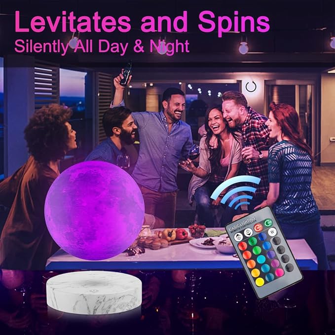 UVEHAS Floating Moon Lamp - Levitating Moon Lamp Has 16 Colors LED Lighting Modes Spinning 3D Printing Moon Light Magnetic Levitation Night Lights Unique Gifts for Christmas, Room Decor