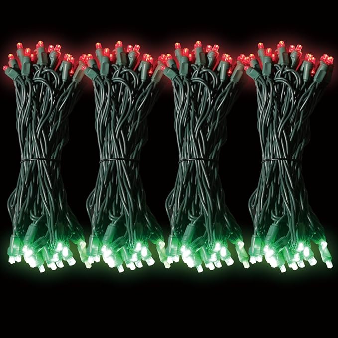 LAMPHOME 600LED (12pk of 50L) String Lights,LED Christmas Lights, 6" SPACING,Green Wire,Red and Green