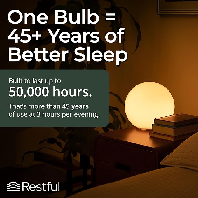 Restful 2-Pack Bedtime Bulb v2 for Better Sleep (45+ Years of Light) – Dimmable Low Blue Light Bulb, Easy Setup, Reduces Eye Strain