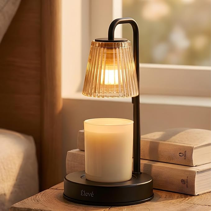 Elegant Electric Candle Warmer Lamp with Timer, Minimalistic Glass Shade, Adjustable Dimmer, Flameless Candle Warmers for Unique Home Decor, Cozy Gifts for Easter & Housewarming (Black)