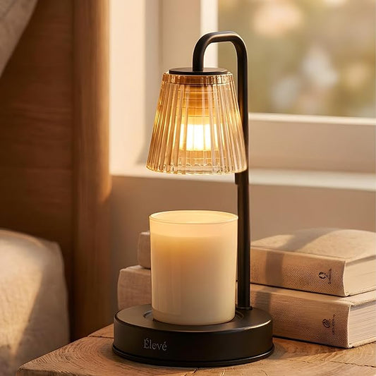 Elegant Electric Candle Warmer Lamp with Timer, Minimalistic Glass Shade, Adjustable Dimmer, Flameless Candle Warmers for Unique Home Decor, Cozy Gifts for Easter & Housewarming (Black)