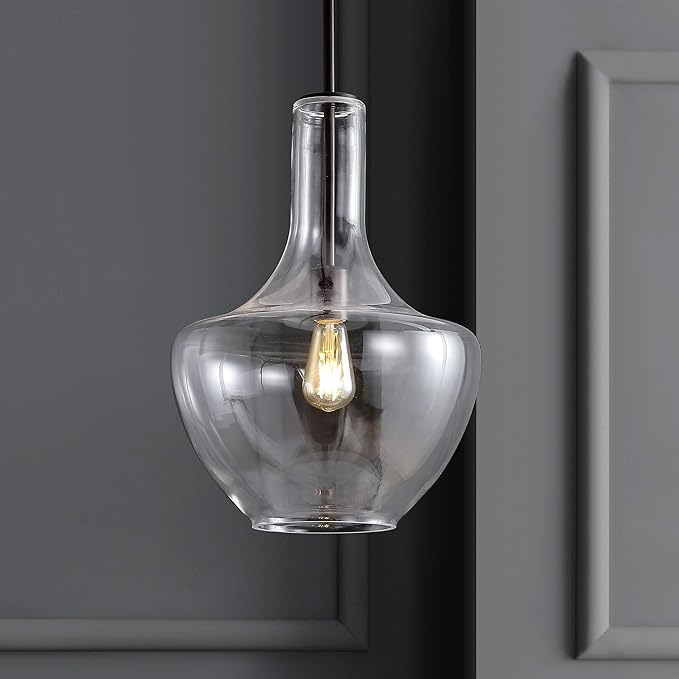 JONATHAN Y JYL6401B Watts 13.25" Glass/Metal LED Pendant Farmhouse Contemporary Transitional Dimmable Dining Room Living Room Kitchen Foyer Bedroom Hallway, Oil Rubbed Bronze/Clear
