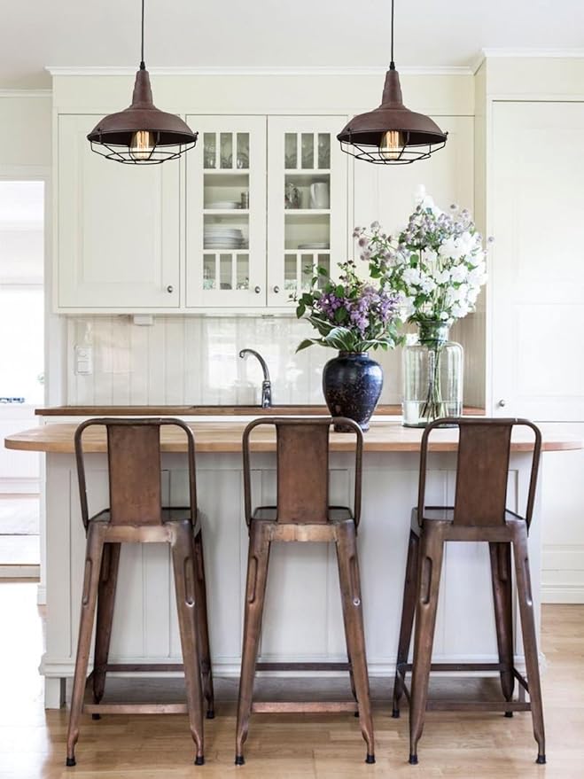 DAYCENT Barn Style Pendant Light Farmhouse Caged Pendant Lighting Industrial Metal Wire Hanging Pendant Light Barn Pendant Light Fixtures for Kitchen Island Hallway Foyer, Rust Finish